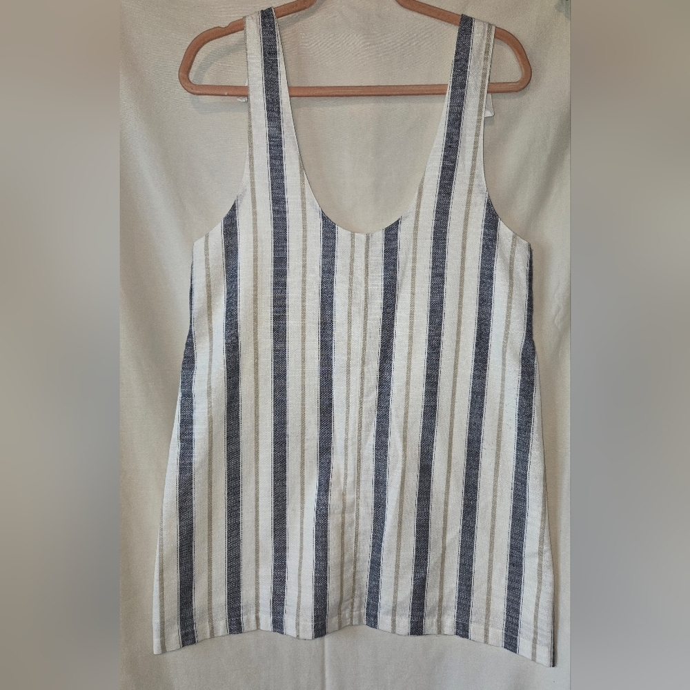 Altar'd State Large Blue & White Striped Dress Adjustable Brown Button Straps - Picture 2 of 11